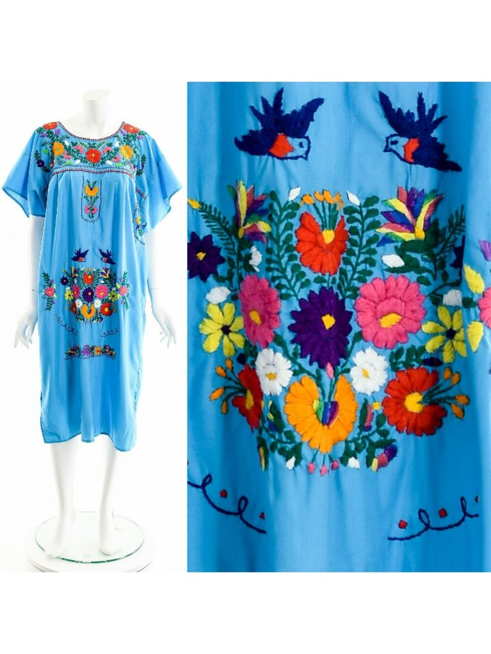 Hand Embroidered Flower and Bird Dress
